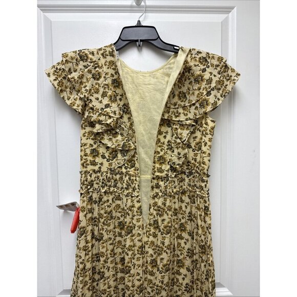 Mac Duggal Size 4 Beige Floral Tiered Ruffled Boho Maxi Dress Gown Cottagecore - Picture 10 of 15
